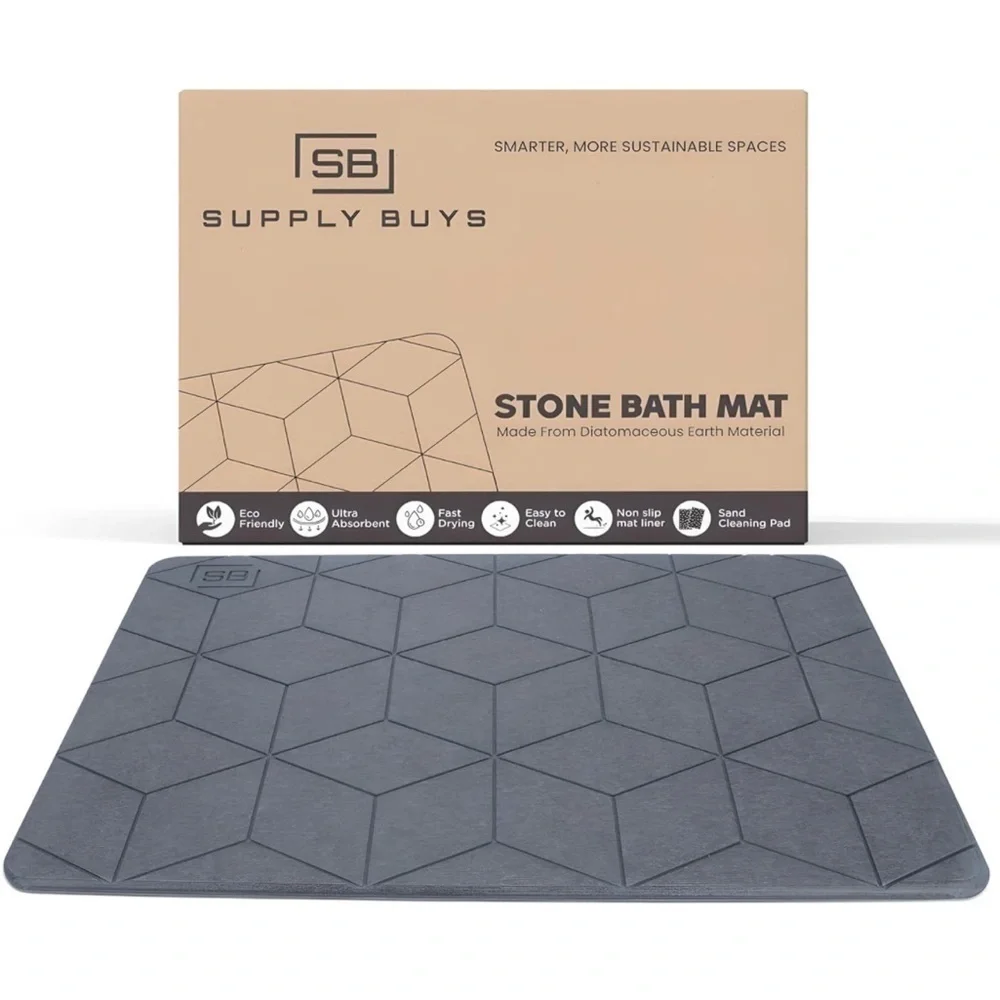 Brand New Stone Bath Mat Diatomaceous Earth Modern Sustainable Non-Slip Gray